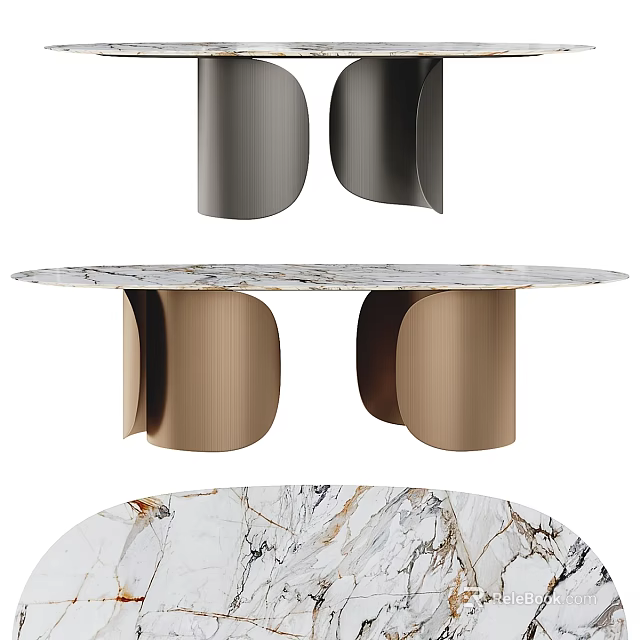 Modern Round White Marble Table With Bronze Metal Legs And Veined Surface 3d model 