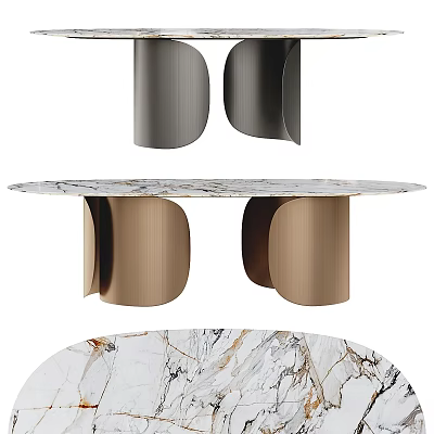 Modern Round White Marble Table With Bronze Metal Legs And Veined Surface 3d model