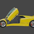 Yellow Lamborghini Diablo Sports Car With Scissor Doors Open Rear View
