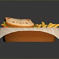 Cat Shaped Burger With French Fries In Basket And Pink Striped Napkin