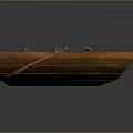 Handcrafted Wooden Boat with Traditional Planks and Wooden Oars Isolated on Dark Background