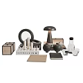 Modern Minimalist Decorative Ornament Set With Wooden Boxes Round Mirrors Candle Holders And Glass Bottles