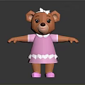 Cute 3D Teddy Bear Character With Pink Dress White Bow And Orange Arms