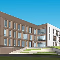 Modern School Building Exterior Design With Multiple Floors Windows Trees And Students 3d model