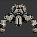 Spider Like Sci Fi Robot Character With Mechanical Legs White Blue Orange Design 3d model