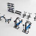 Complete Sports Equipment Set With Dumbbells Exercise Bikes Bench Press And Storage Shelf