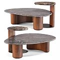 Modern Curved Coffee Table With Marble Top And Wooden Base