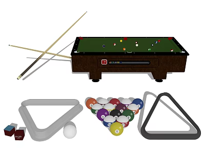 Billiards Table Recreation Equipment With Cues Balls Triangle Racks And Chalk 3d model