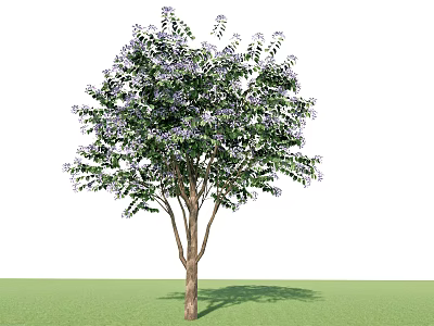 Tall Arbor Featuring Green Leaves Purple Flowers And Natural Shadow On Grass 3d model