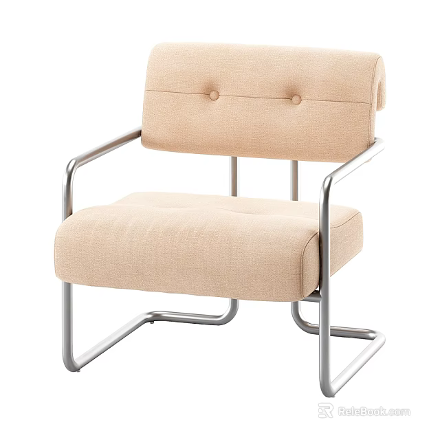 Beige Fabric Upholstered Single Sofa With Button Tufted Backrest And Metal Armrests 3d model