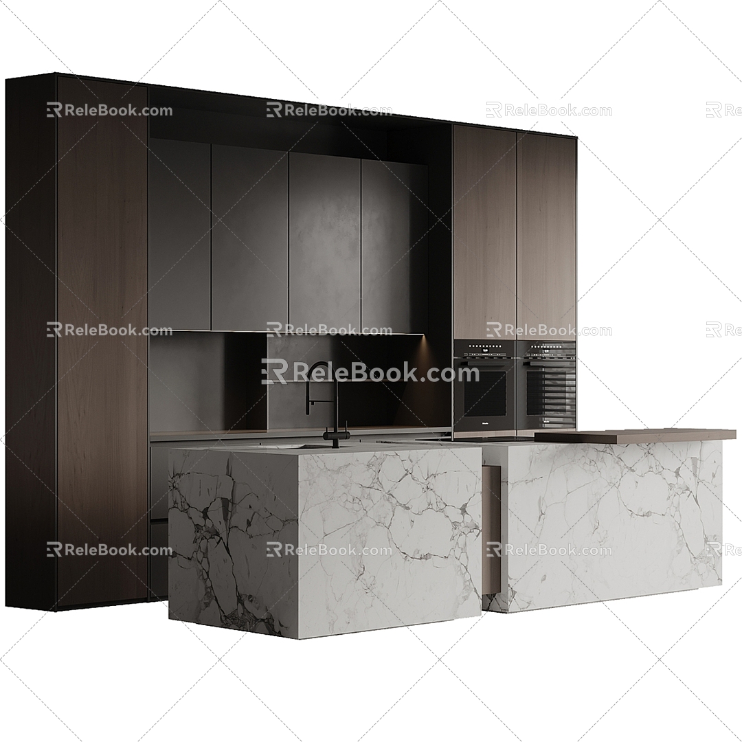 Modern kitchen cabinet island table 3d model