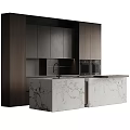 Modern Kitchen Interior Design With Dark Cabinets And Marble Island Countertop 3d model