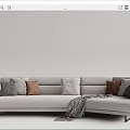 Modern Light Gray Sectional Sofa With Multiple Throw Pillows And Plaid Blanket 3d model