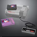 Retro Game Console With Cartridge Pink Case And Classic Controller System 3d model