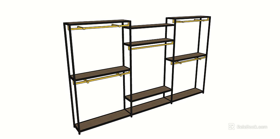 Metal Frame Display Shelving Unit With Multiple Shelves And Hanging Rods 3d model 