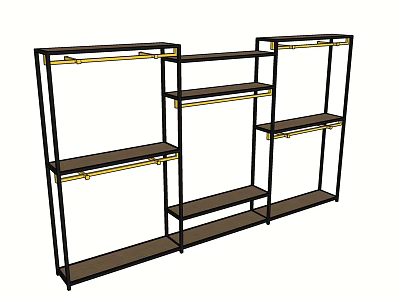 Metal Frame Display Shelving Unit With Multiple Shelves And Hanging Rods 3d model