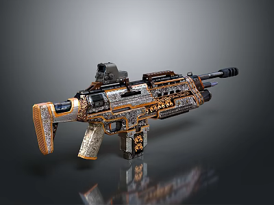 Artistic Custom Rifle With Intricate Gold Black White Pattern And Engravings 3d model