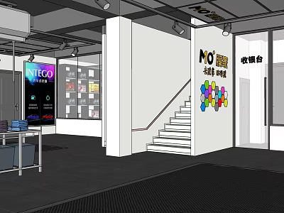 MO BEAR Store Interior With Cashier Counter Staircase And Display Shelves 3d model