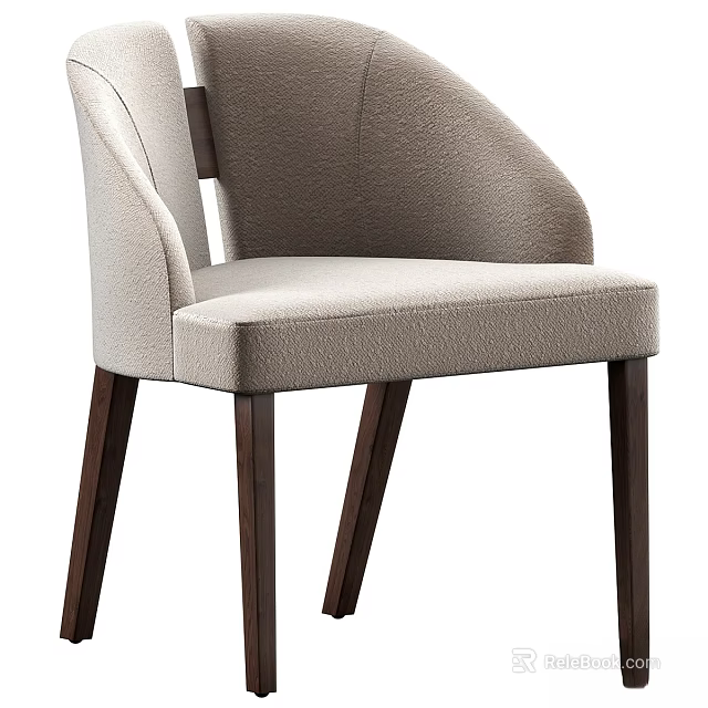 Modern Upholstered Accent Chair With Light Fabric And Dark Wooden Legs Design 3d model 