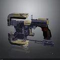 Futuristic Sci Fi Transparent Weapon With Metallic Parts And Red Grip