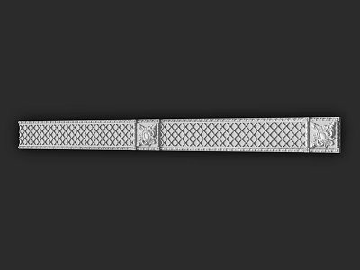 Long Silver Decorative Component With Intricate Grid Pattern And Ornamental Ends 3d model