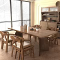 Vintage Solid Wood Dining Table Set With Stylish Chairs For Bright Cozy Home Dining Room