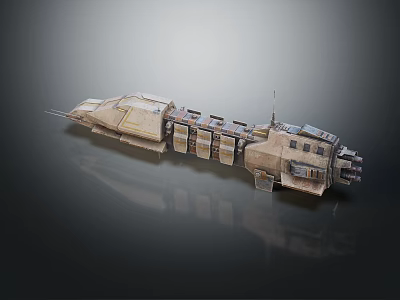 3D Rendered Military Warship With Modular Design Sand Color And Antenna Structure 3d model