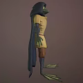 Anthropomorphic Frog Character With Large Eyes In Yellow Outfit Blue Cloak And Webbed Feet
