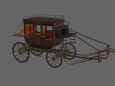 Vintage Wooden Horse Carriage With Classic Design And Spoked Wheels 3d model