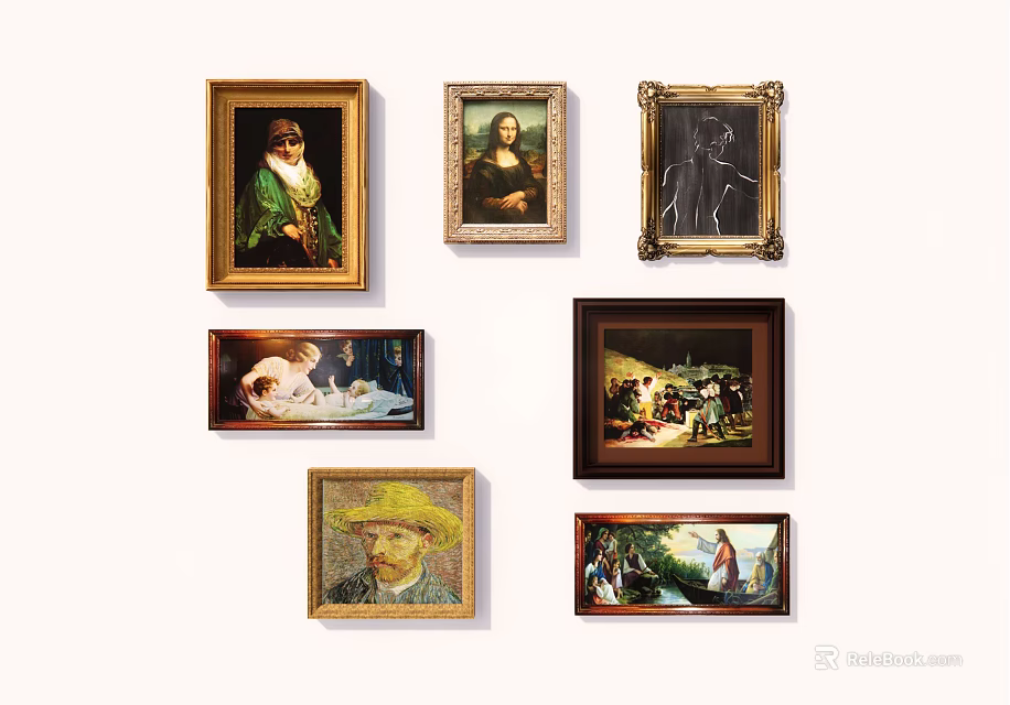 Classic Framed Portrait Paintings Collection Showcasing Various Artworks of Different Styles 3d model 