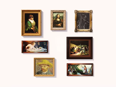 Classic Framed Portrait Paintings Collection Showcasing Various Artworks of Different Styles 3d model