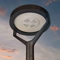 Modern Outdoor Lights With Silver Poles And Round Shades For Night Illumination