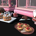 Two Pink Glass Display Cases Filled With Cakes Cookies Chocolates And Pastries