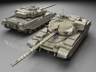 Modern Military Battle Tanks With Camouflage Paint Long Barrels And Tracks 3d model