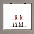 Black Metal Shelf With Red And Dark Wine Bottles In White Window Space