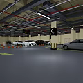 Well Lit Parking Garage With Parked Cars Directional Arrows Orange Cones And Pillars