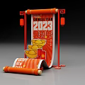 2023 Chinese Traditional Photo Check-in Spot With Red Scroll Lanterns And Cartoon Character