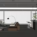 Modern Minimalist Restaurant Sofa Coffee Table Combination Nakajima Table and Chair Combination Sofa Background Wall Large Horizontal Hall Guest Restaurant Curtain Dream Curtain 3d model