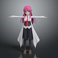 Pink Haired Anime Character With Green Accessory Long White Coat And Outstretched Arms