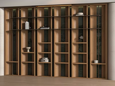 Modern Wooden Decorative Cabinet With Open Shelves Displaying Books Vases In Living Room Interior 3d model