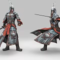 Two Ancient Warriors in Elaborate Armor Holding Weapons in Different Combat Poses 3d model