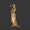 Golden Woman Statue With Antlers Intricate Ornate Clothing Scepter And Scales