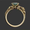 Elegant Gold Ring With Blue Green Gemstone Center Rose Design And Diamond Accents
