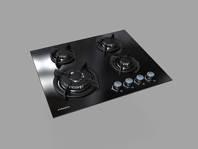 Sleek Black Gas Cooktop with Four Burners and Control Knobs for Modern Kitchens 3d model