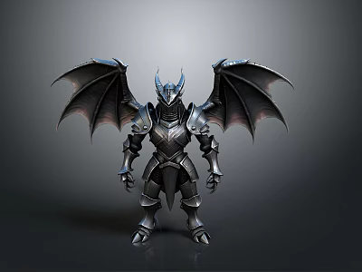 Fantasy Armored Creature With Metallic Wings And Detailed Dark Armor Design 3d model