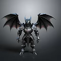 Fantasy Armored Creature With Metallic Wings And Detailed Dark Armor Design