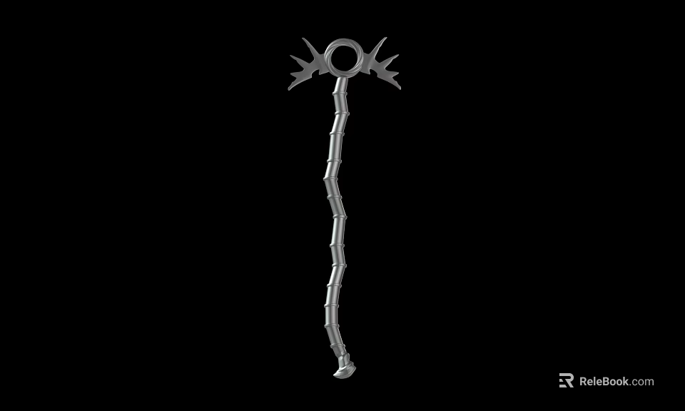 Mythical Metallic Weapon With Ornate Circular Top And Carved Shaft 3d model 