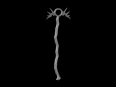 Mythical Metallic Weapon With Ornate Circular Top And Carved Shaft 3d model
