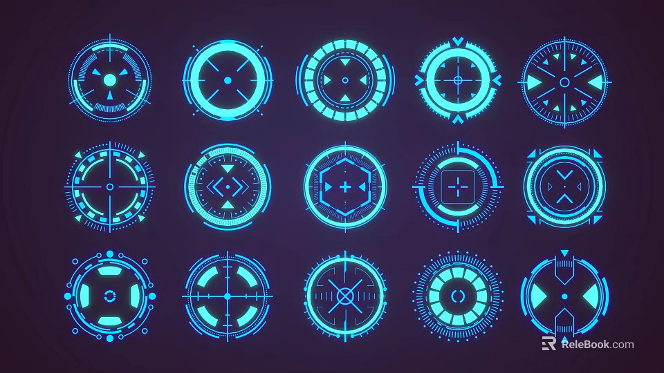 Futuristic Blue Decorative Lights with Geometric Patterns and Illuminated Circular Designs 3d model 