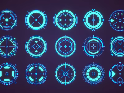 Futuristic Blue Decorative Lights with Geometric Patterns and Illuminated Circular Designs 3d model